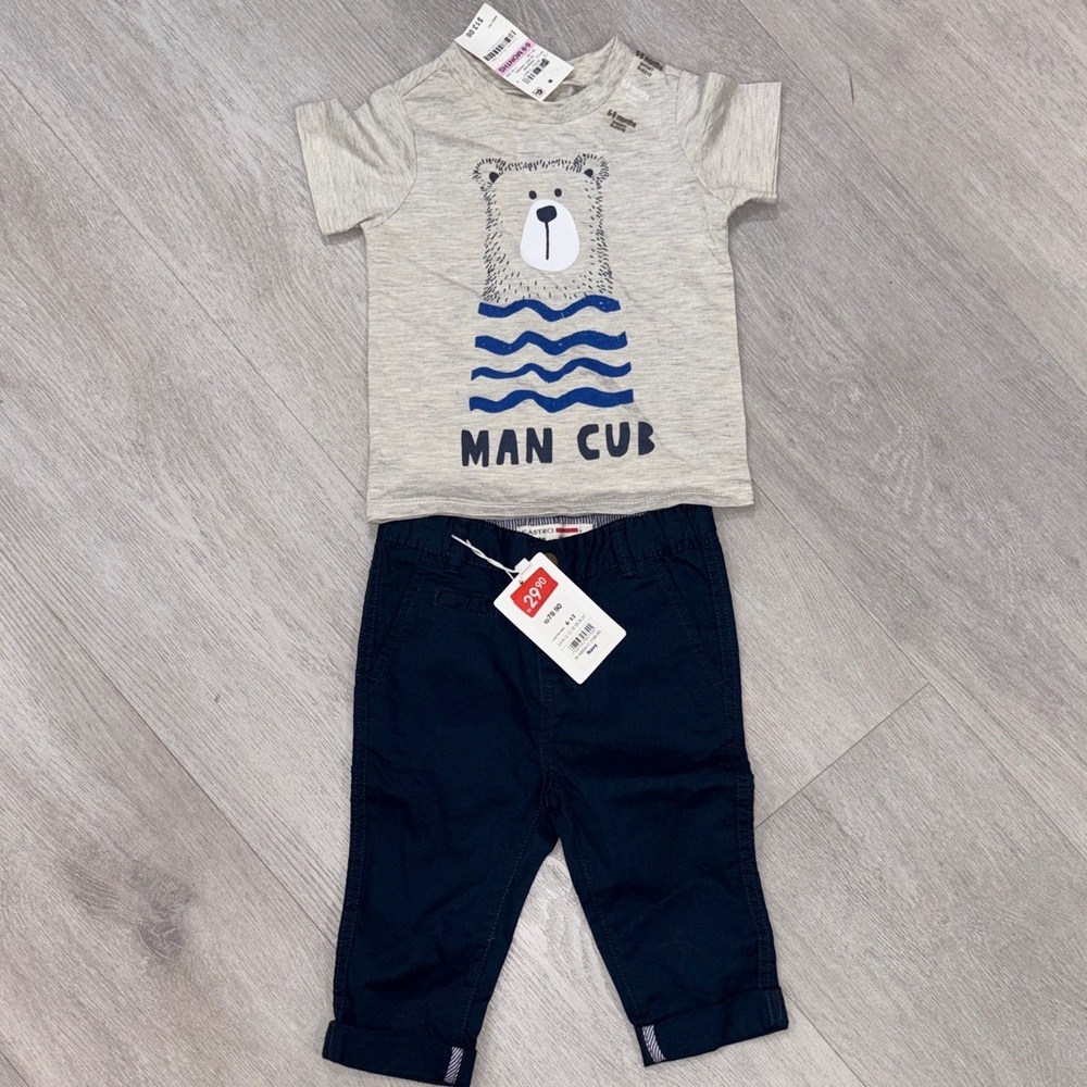 271. Gray Bear Graphic T-Shirt and Navy Pants Set Size 6-9 Months